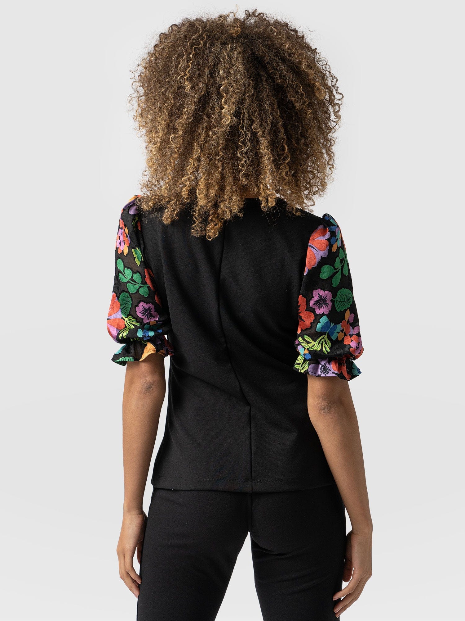 Tori Puff Sleeve Top - Black Pop Floral - Image 6