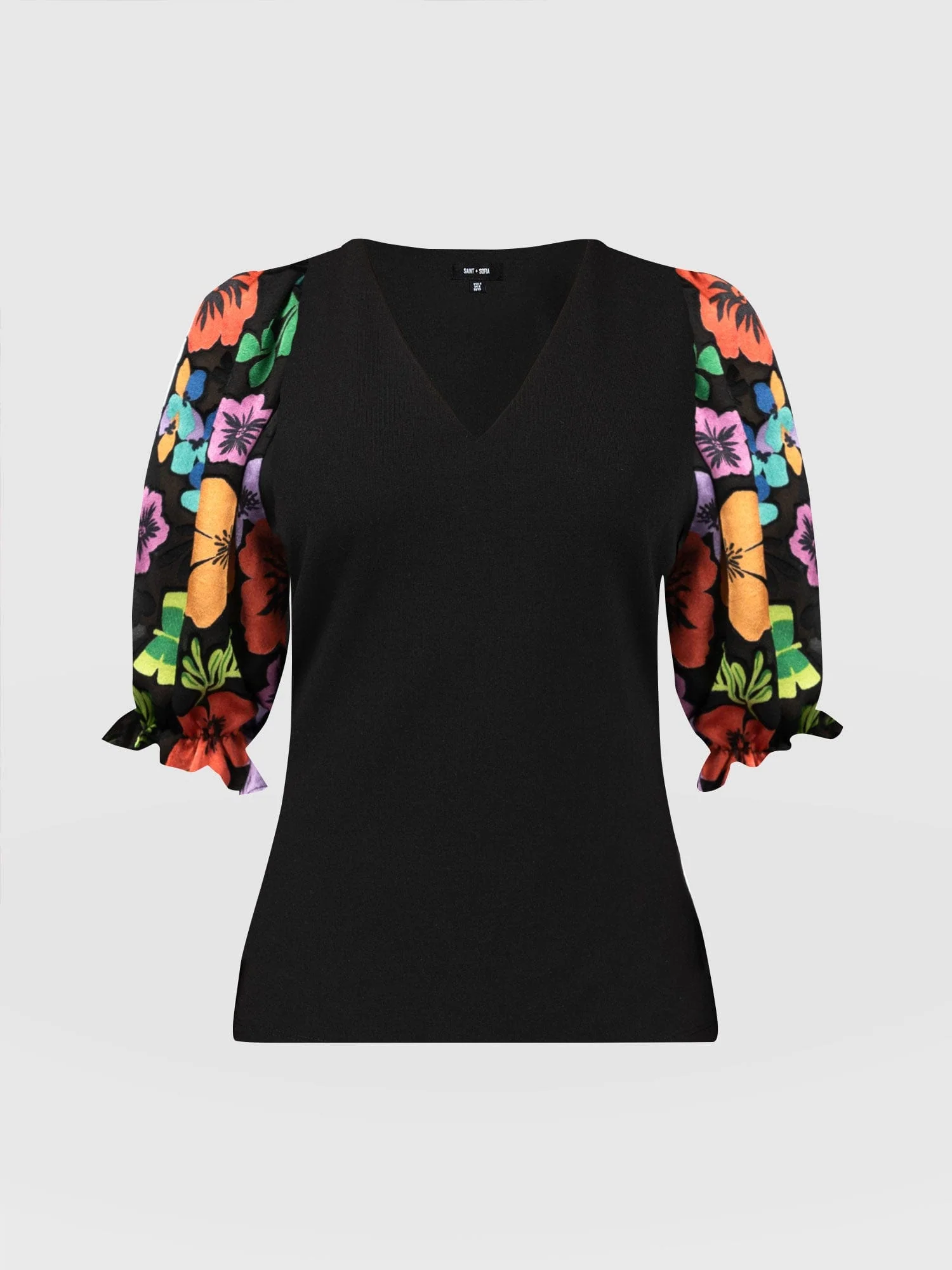 Tori Puff Sleeve Top - Black Pop Floral - Image 7