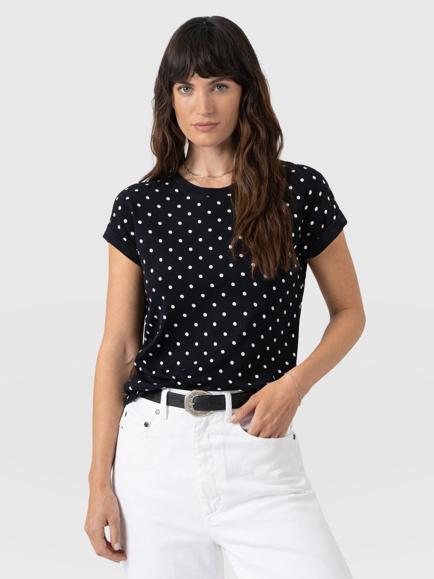 Turn Up Contrast Tee - Black Polka Dot - Image 2