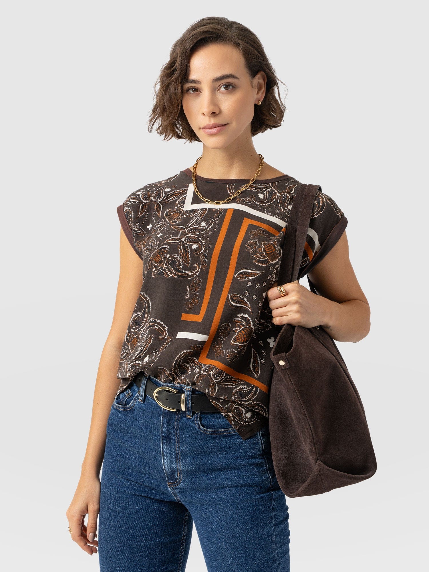 Turn Up Contrast Tee - Brown Paisley - Image 3