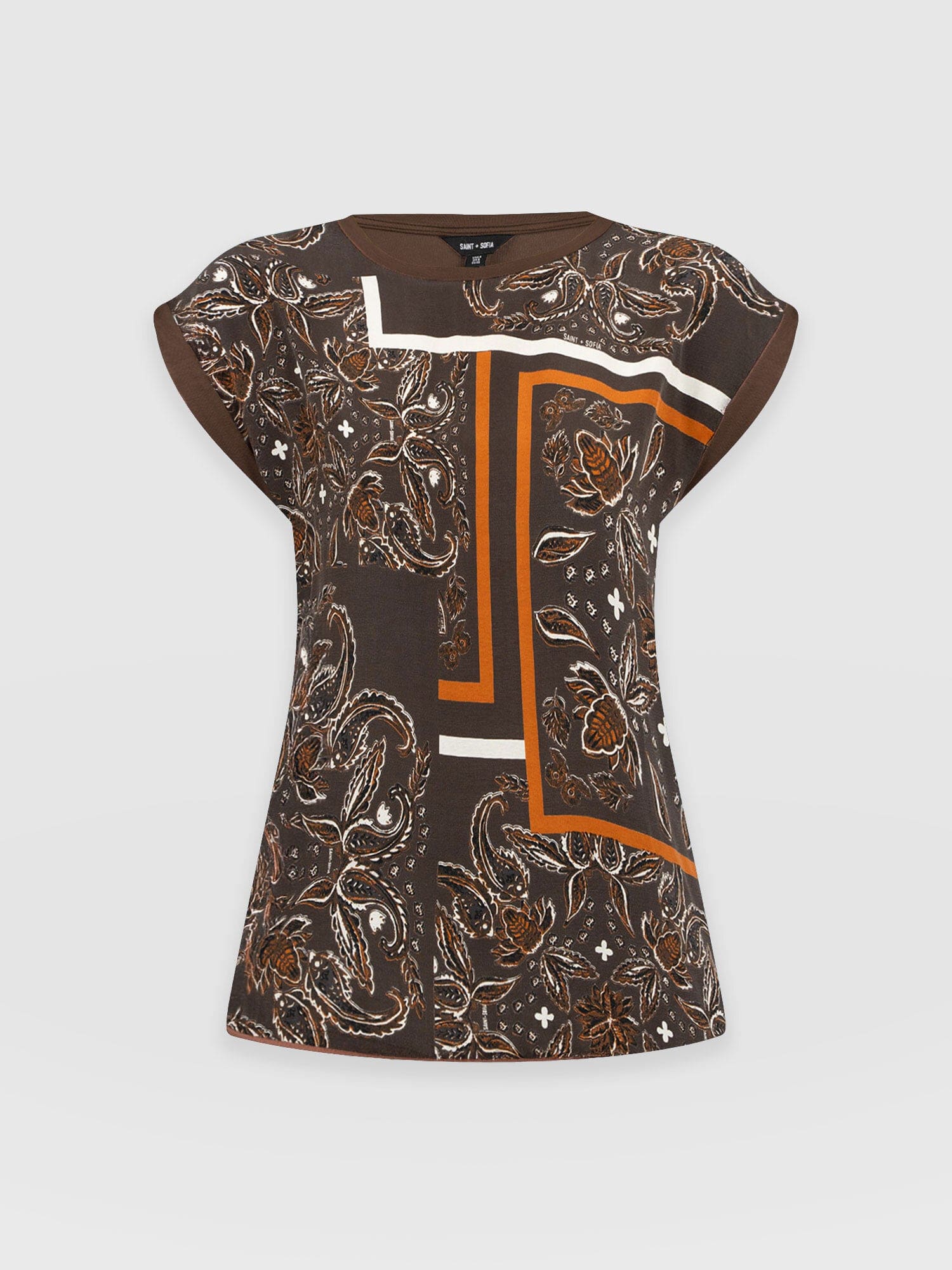 Turn Up Contrast Tee - Brown Paisley - Image 7