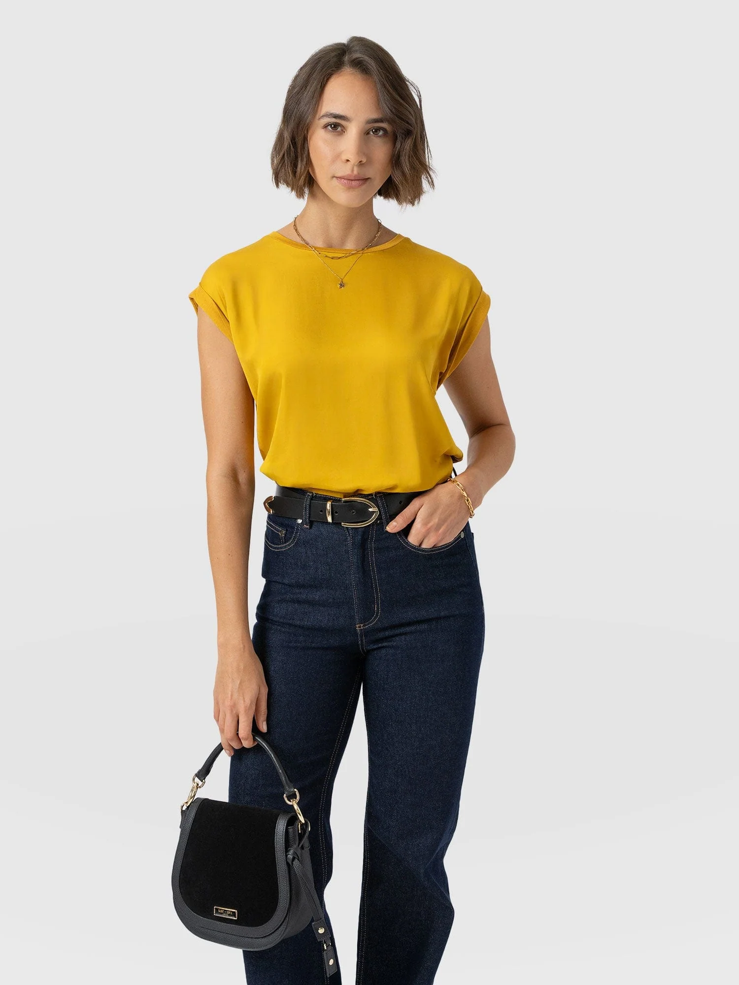 Turn Up Contrast Tee - Golden Yellow - Image 2