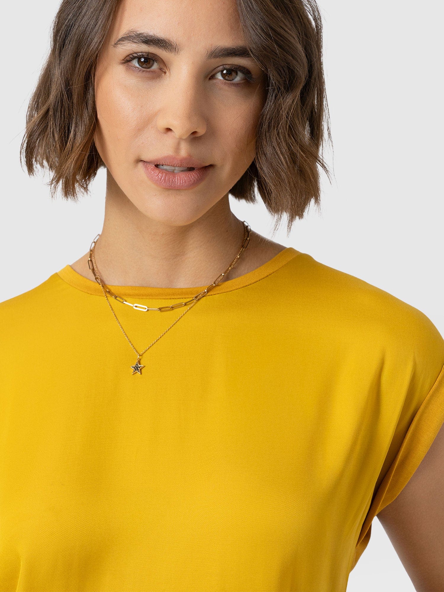 Turn Up Contrast Tee - Golden Yellow - Image 3