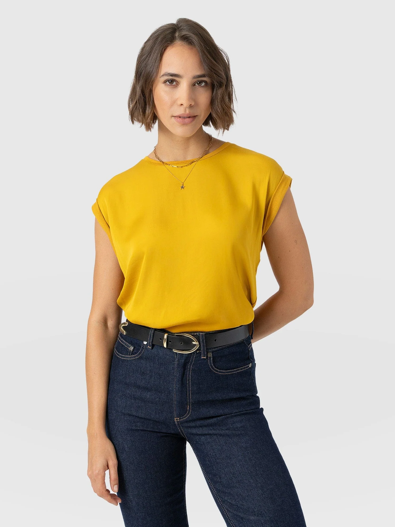 Turn Up Contrast Tee - Golden Yellow - Image 6