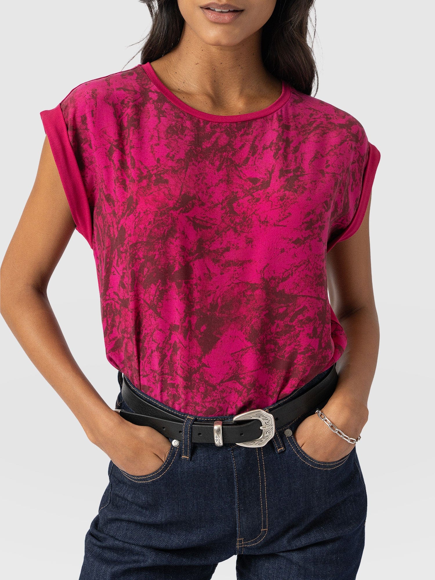 Turn Up Contrast Tee - Pink Marble - Image 3