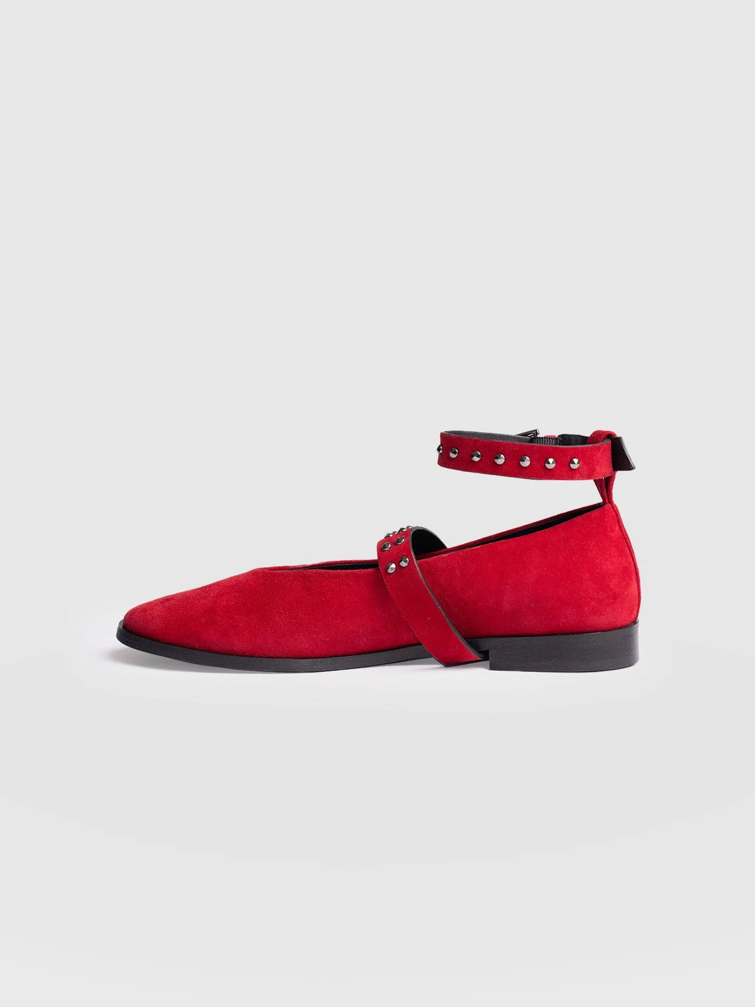 Vega Studded Ballerina Flats - Red Suede - Image 2