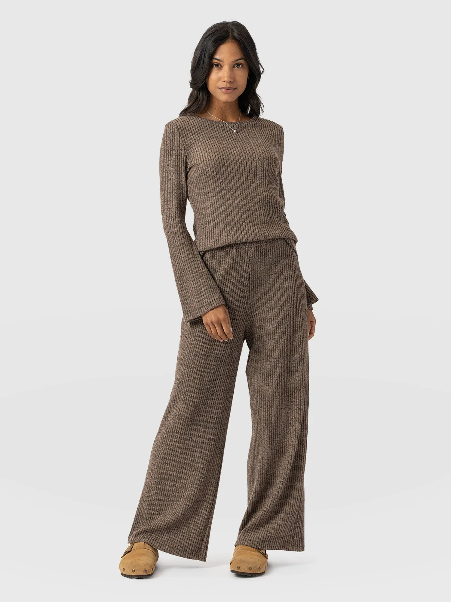 Victory Rib Wide Leg Pant - Beige