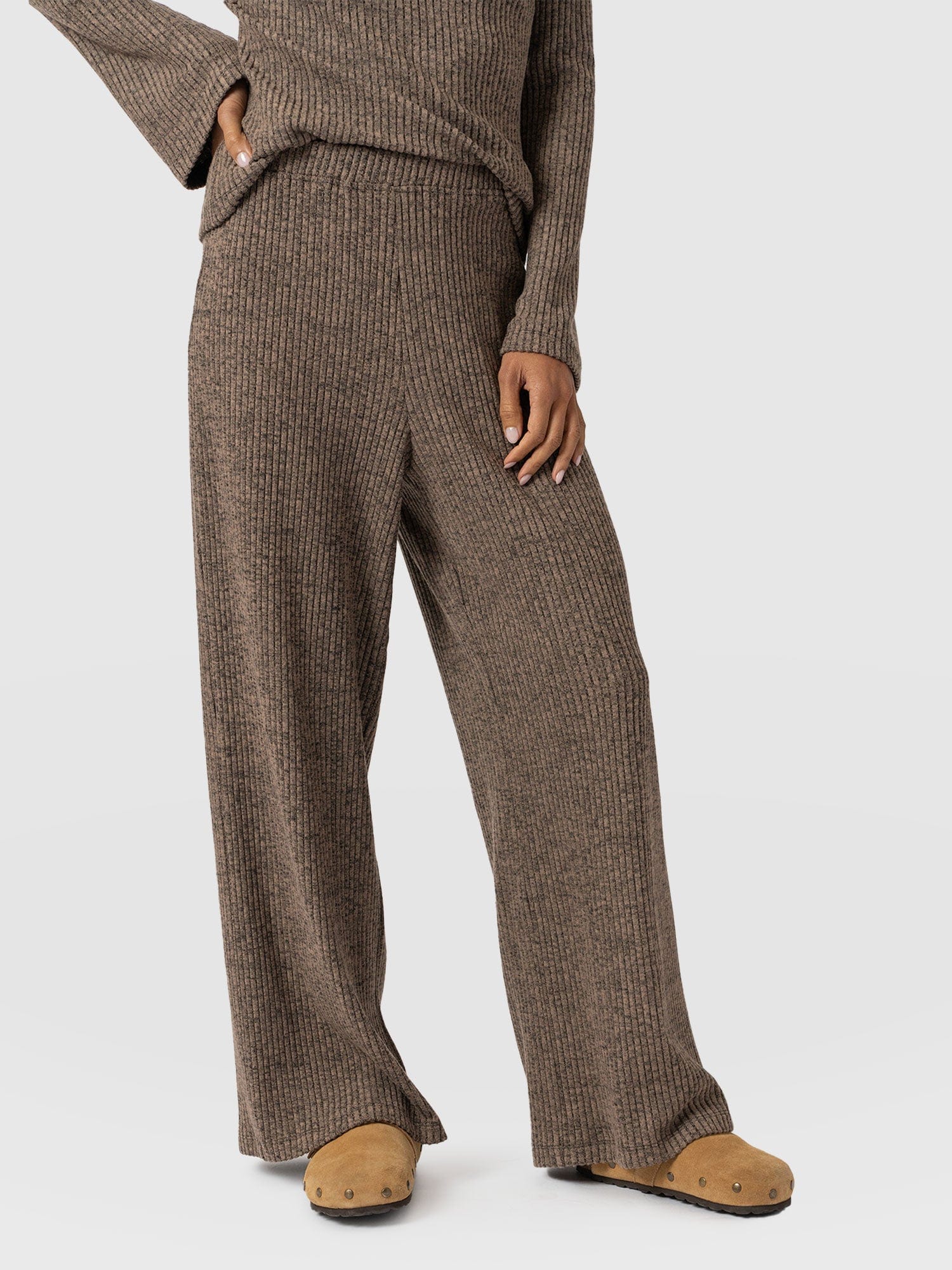 Victory Rib Wide Leg Pant - Beige - Image 3