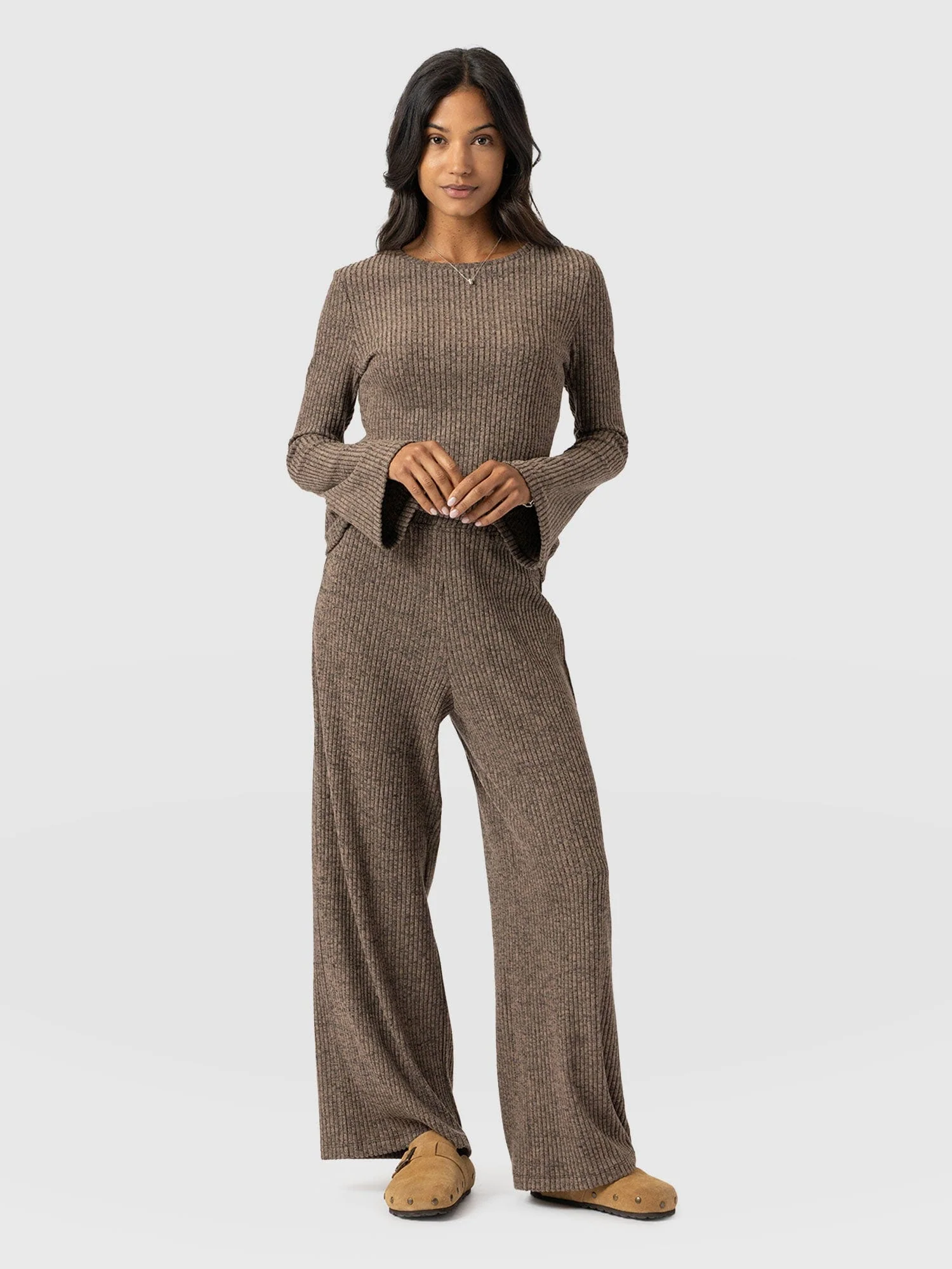 Victory Rib Wide Leg Pant - Beige - Image 4