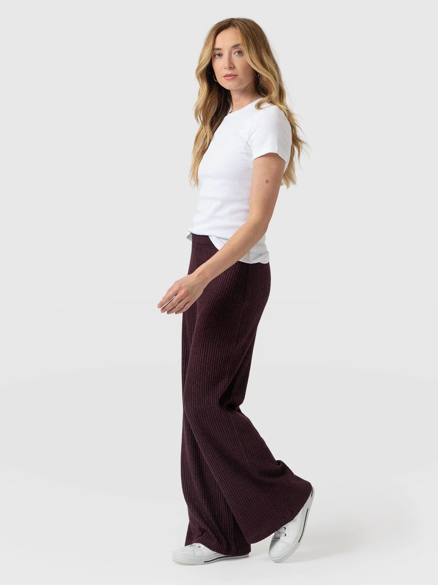 Victory Rib Wide Leg Pant - Burgundy - Image 2