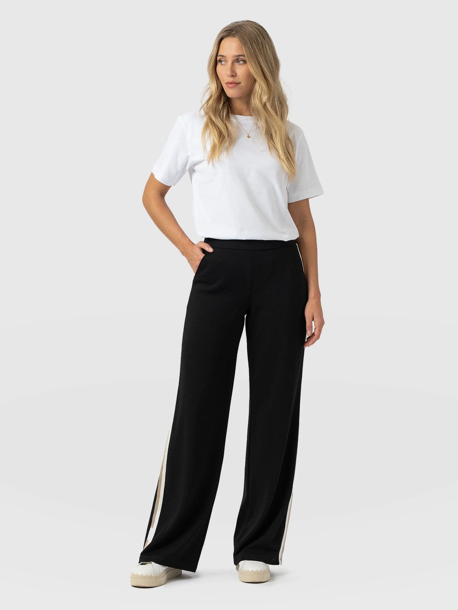 Victory Straight Leg Pant - Black - Cream/Beige Stripe - Image 2