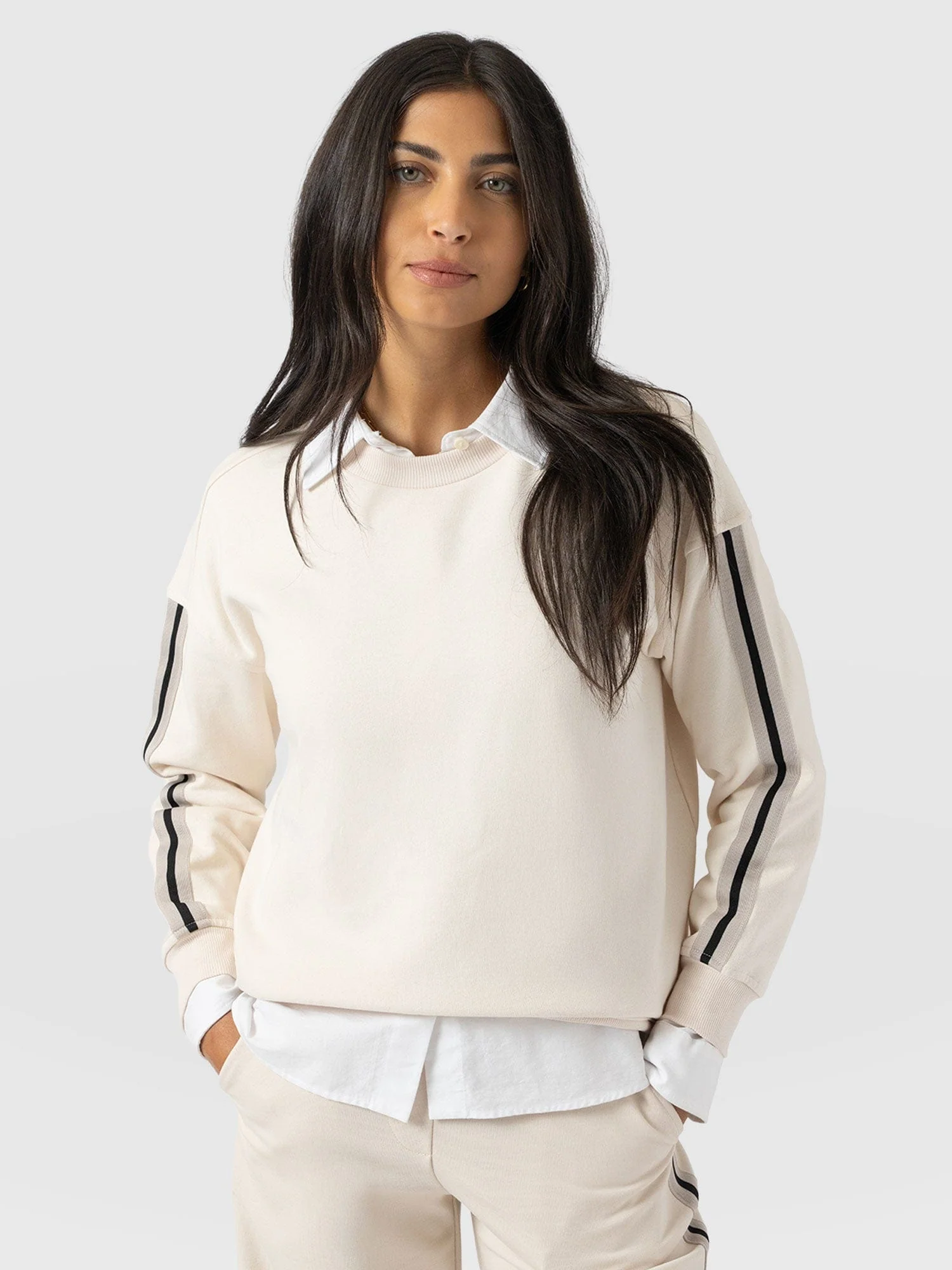 Victory Sweatshirt - Cream - Black Stripe