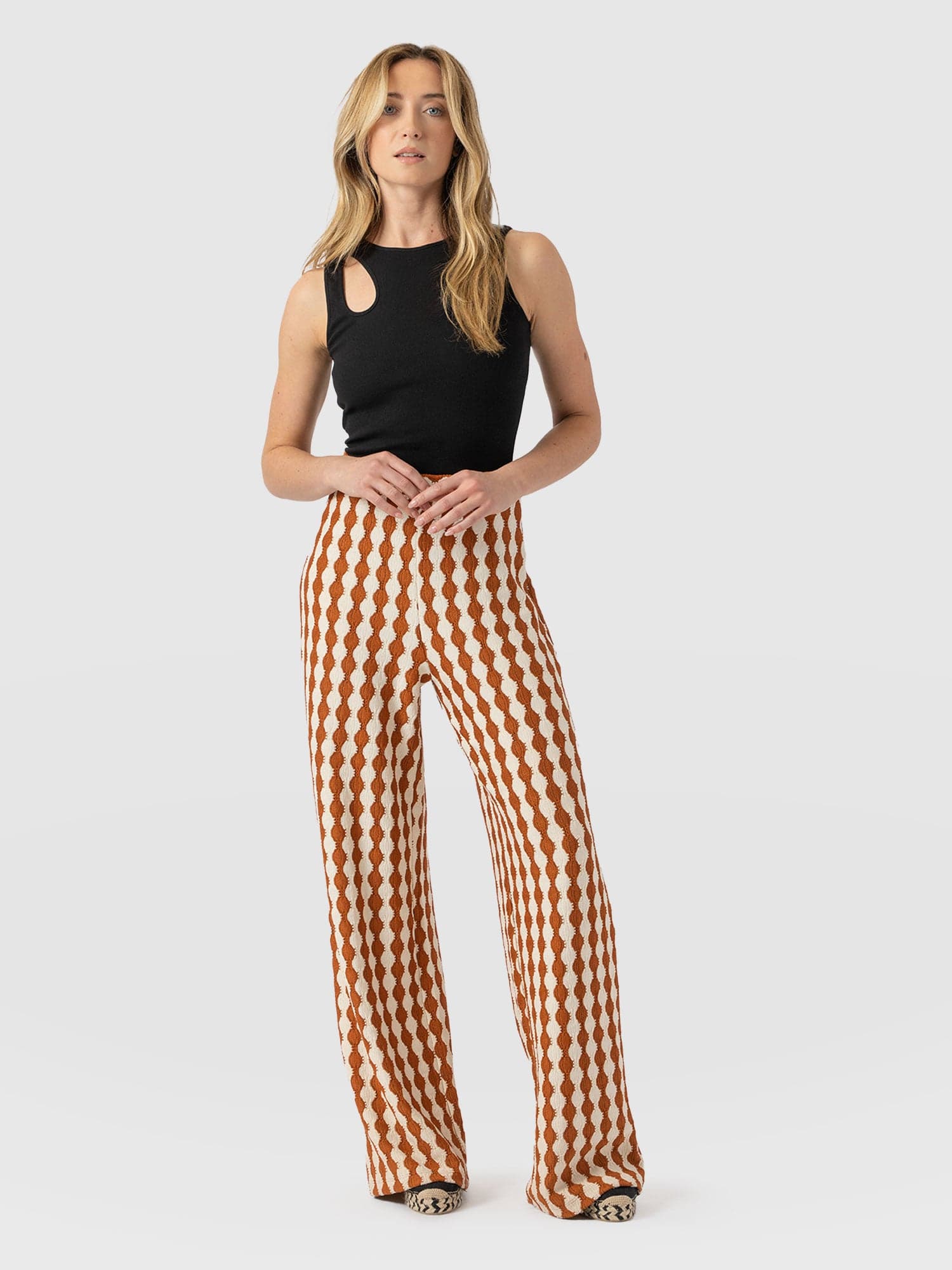 Victory Wide Leg Pant - Brown/Cream