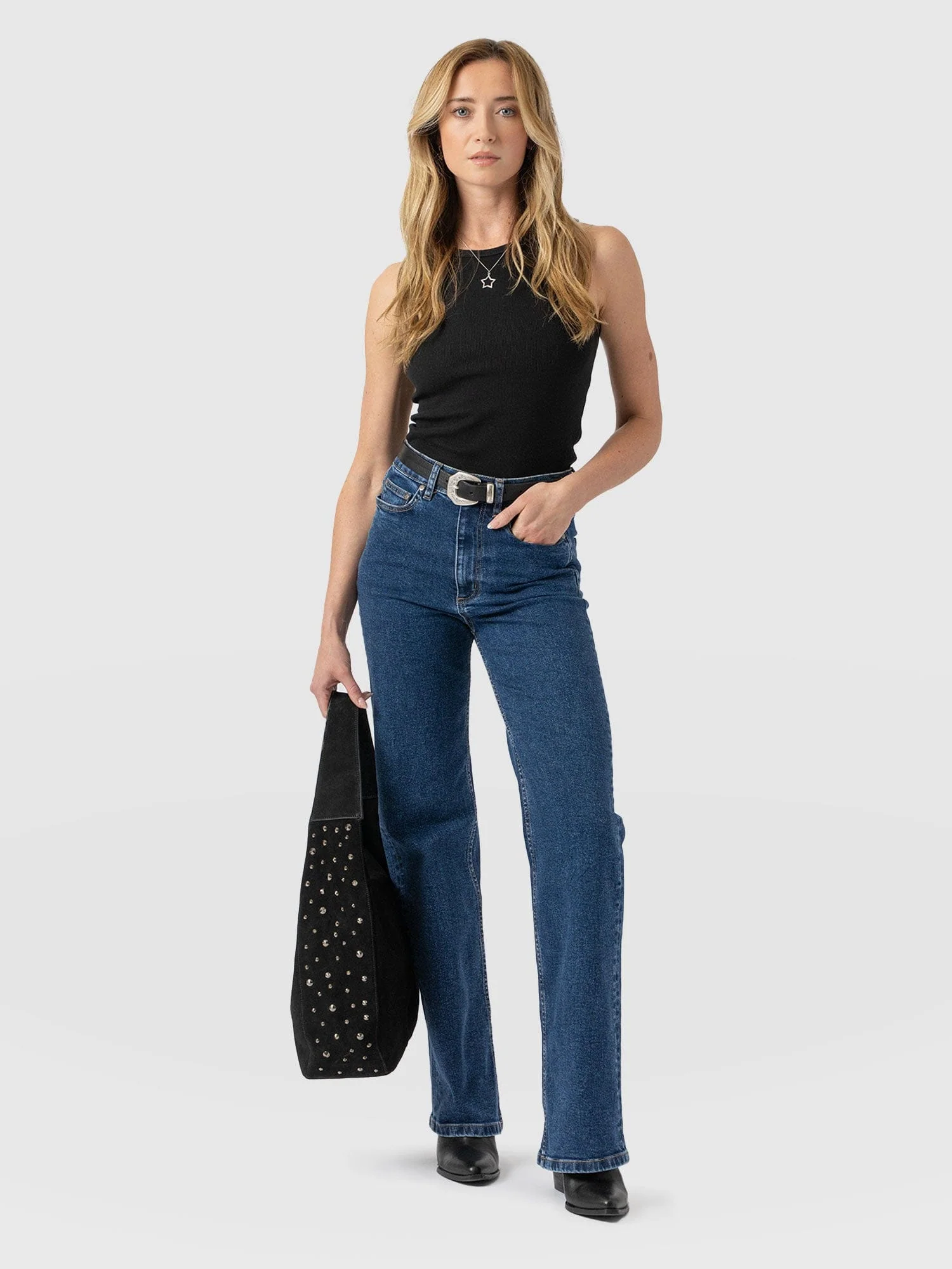 Wide Leg Jeans - Mid Blue - Image 2