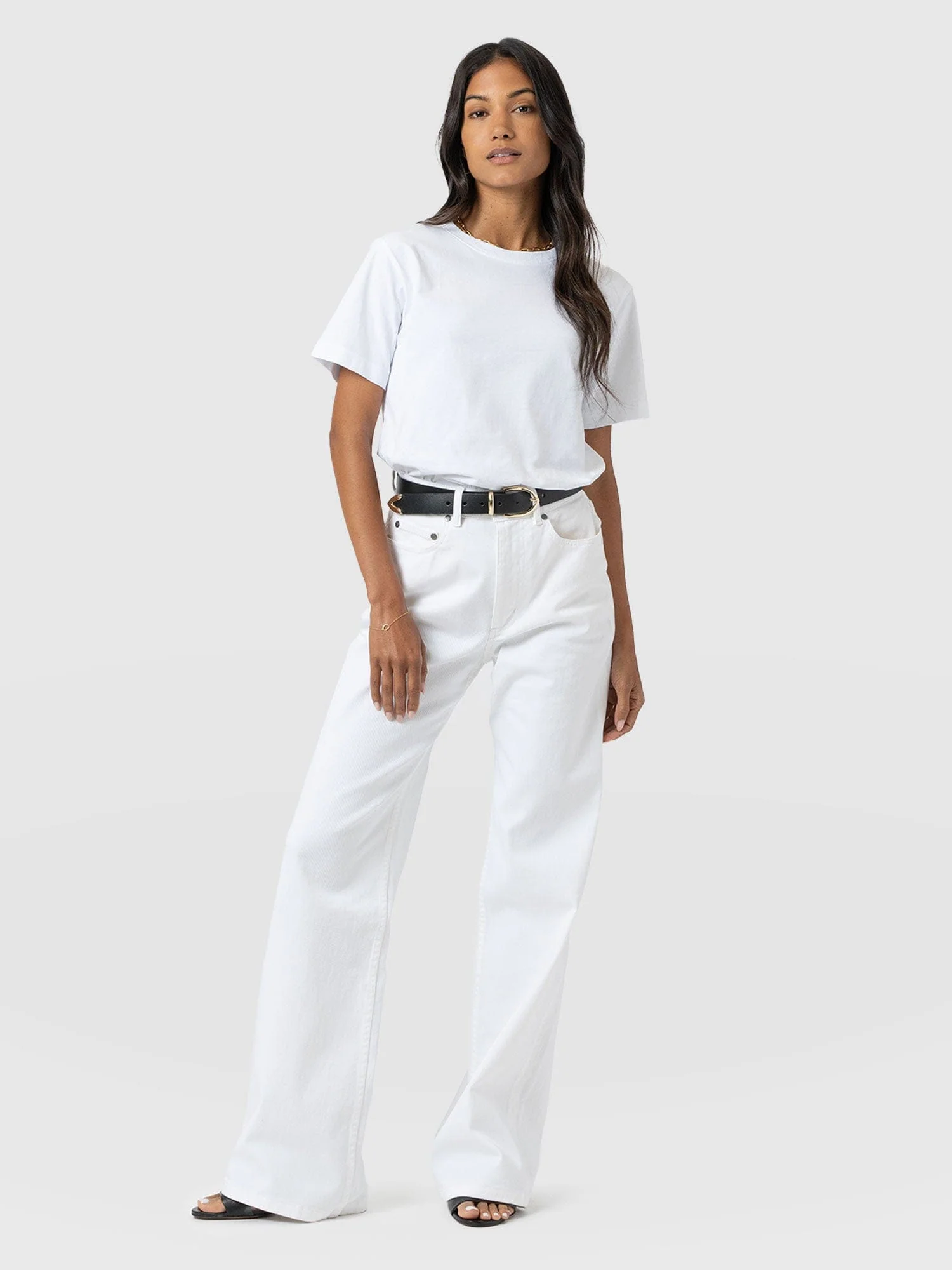 Adjustable Wide Leg Jean - White