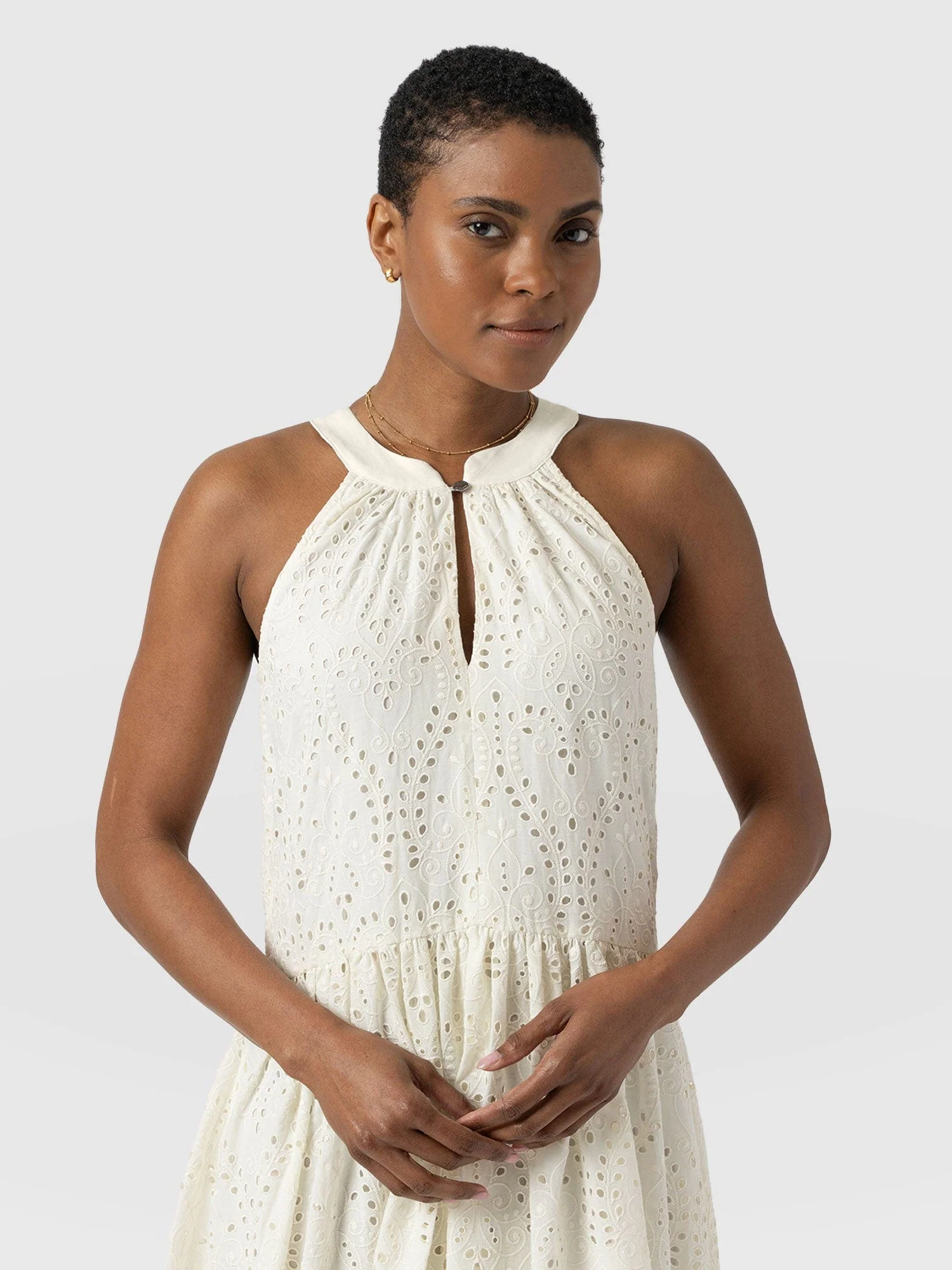 Zoey Halter Neck Dress - White Broderie - Image 3