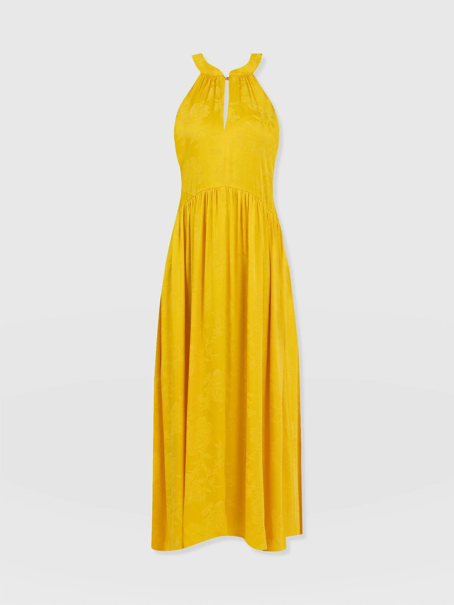 Zoey Halter Neck Dress - Yellow Jacquard - Image 7